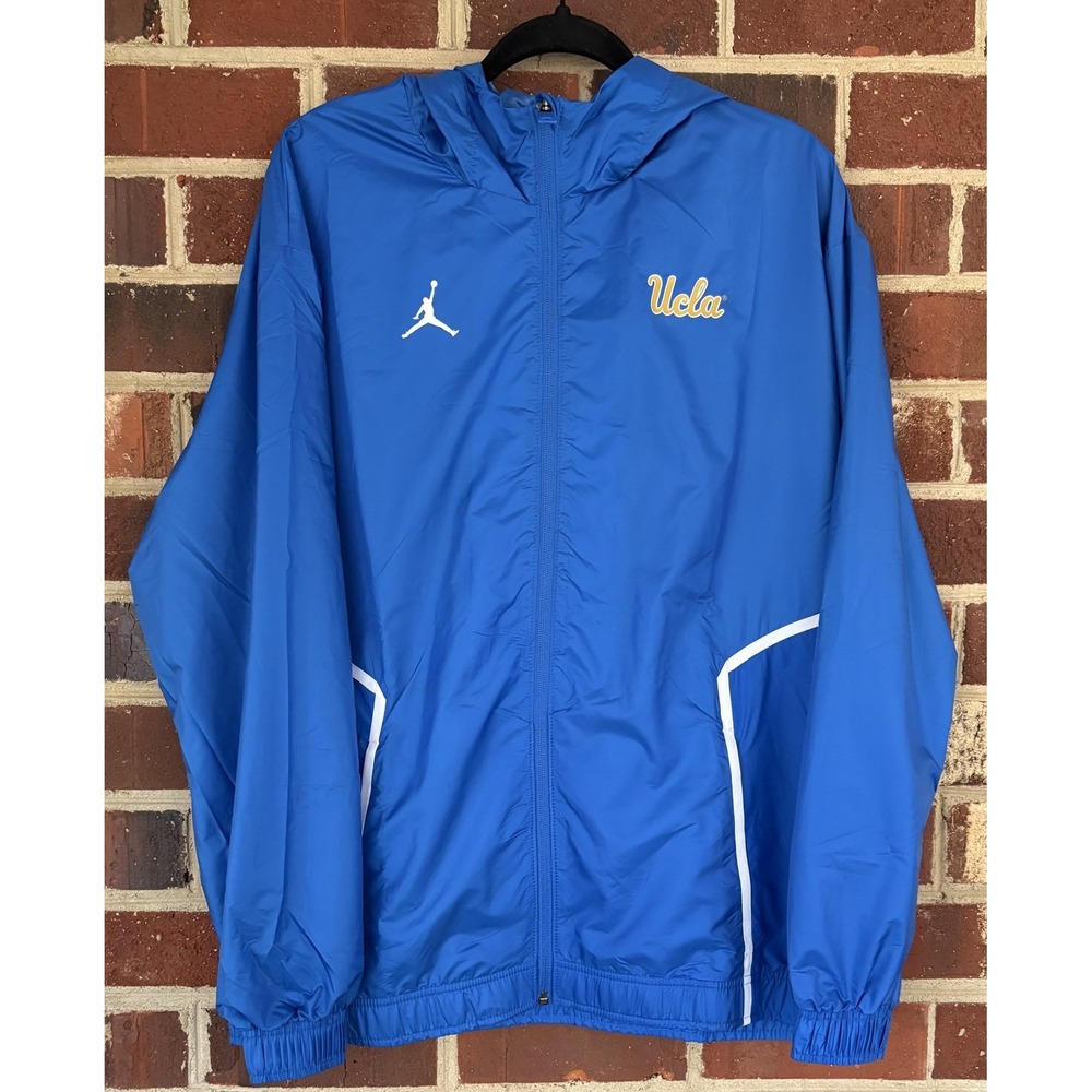 UCLA Bruins Jacket Mens Large Blue NCAA Football Jordan Hooded‎ Windbreaker